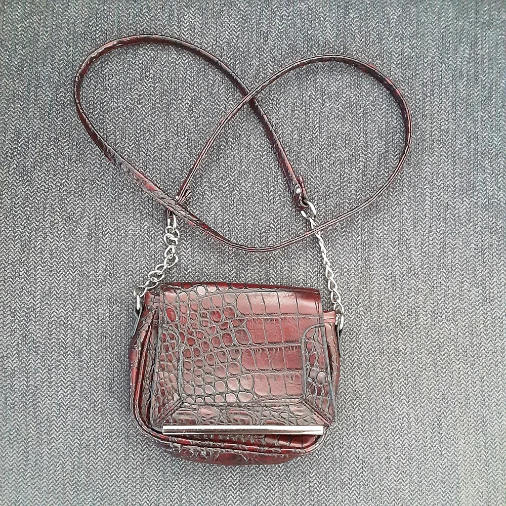 Merona Croc-Embossed Crossbody Bag in Dark Brown with Silver Hardware